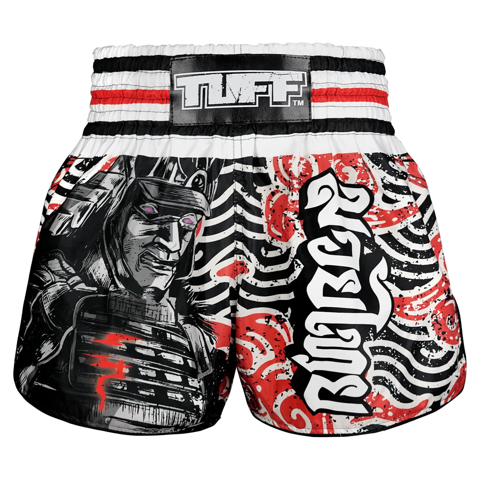 TUFF Muay Thai Shorts Retro Style White Samurai