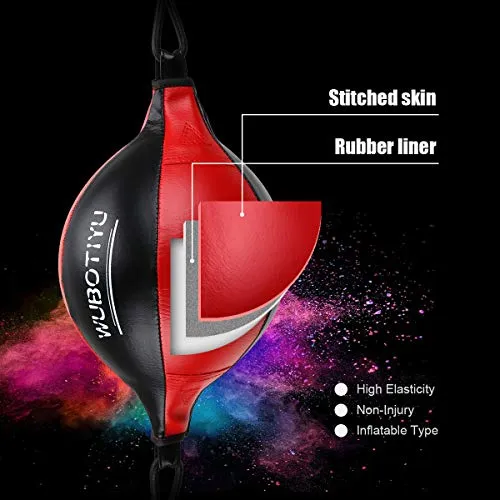 VAlinks Professional Double End Speed Bag PU Leather Punch Ball Striking Bag Kits for Boxing MMA Training Muay Thai Fitness or Fighting Sport (Red)