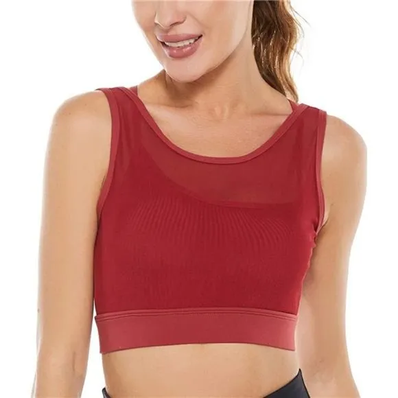 𝅺WOMENS Strappy Sports Bra Mesh Open Back Sports Bra for Workout Yoga Gym Red-1