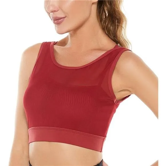 𝅺WOMENS Strappy Sports Bra Mesh Open Back Sports Bra for Workout Yoga Gym Red-1