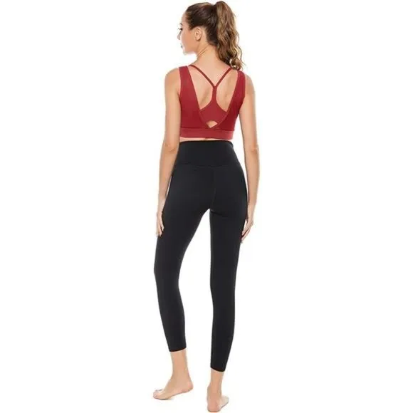 𝅺WOMENS Strappy Sports Bra Mesh Open Back Sports Bra for Workout Yoga Gym Red-1