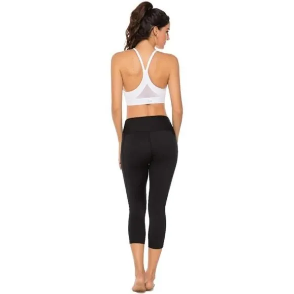 WOMENS Strappy Sports Bra Mesh Open Back Sports Bra for Workout Yoga Gym White