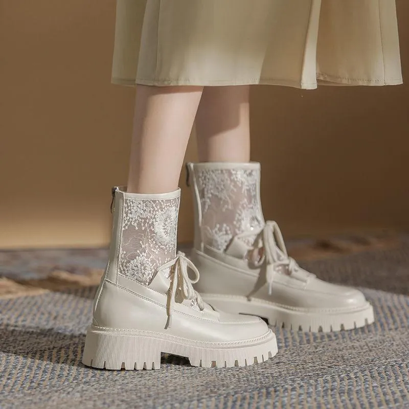 Women's Summer Tide Martin Boots Thin Boots Korean Version of Sponge Cake Single Boots Breathable Mesh Hollow Women's Boots