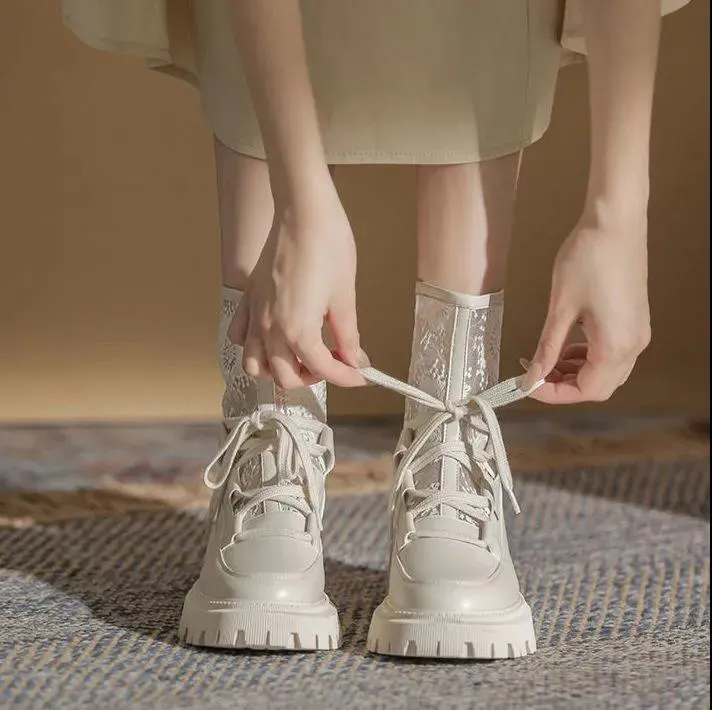 Women's Summer Tide Martin Boots Thin Boots Korean Version of Sponge Cake Single Boots Breathable Mesh Hollow Women's Boots