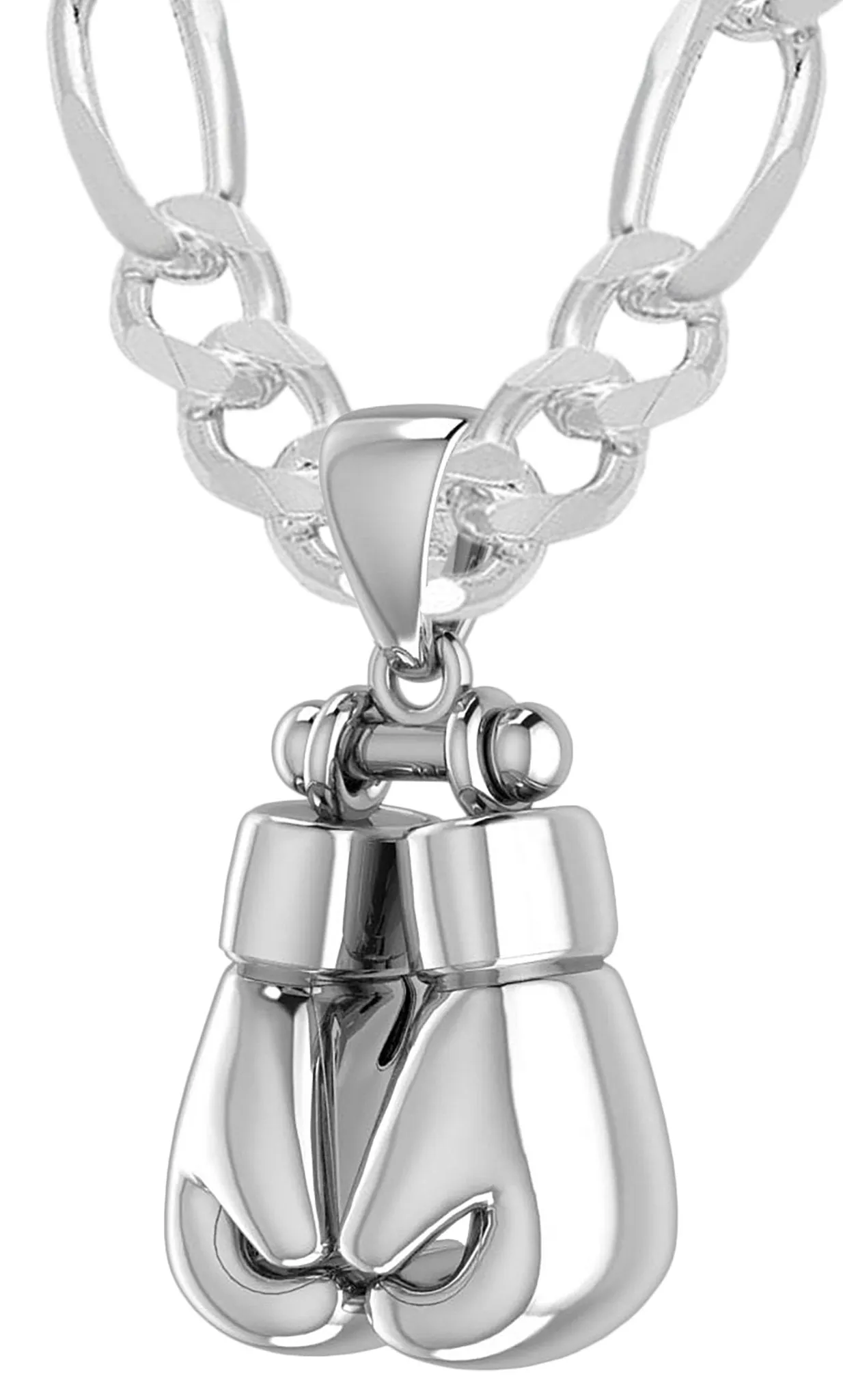 XL 50mm 3D 925 Sterling Silver Double Boxing Glove Pendant Necklace, 74g!