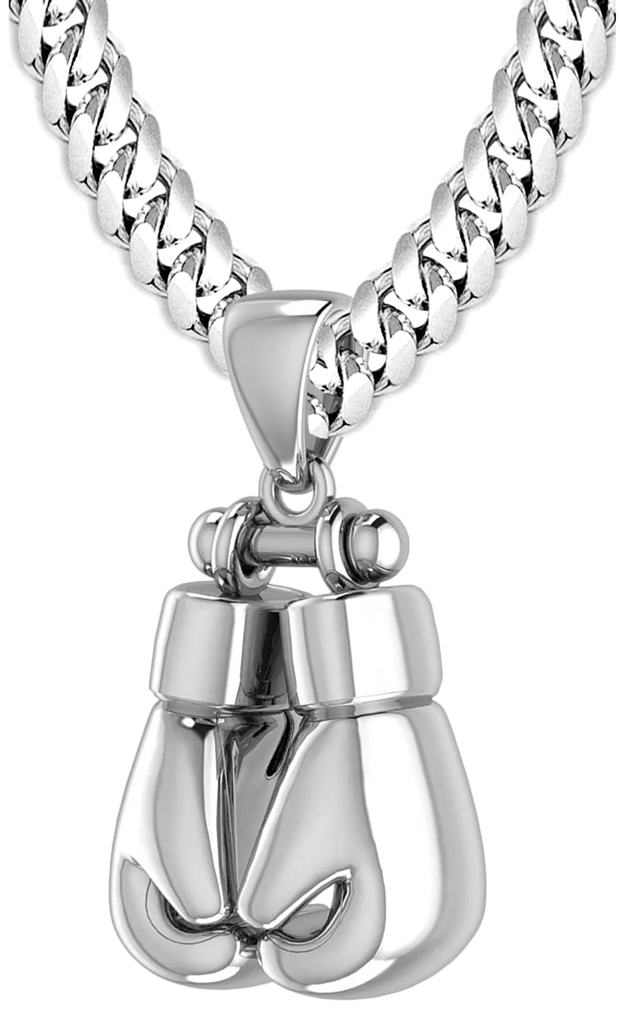 XL 50mm 3D 925 Sterling Silver Double Boxing Glove Pendant Necklace, 74g!