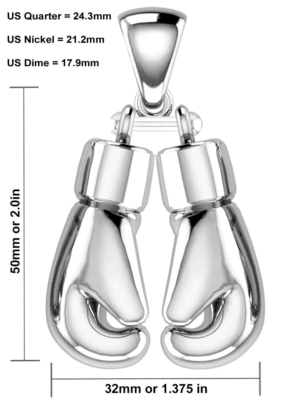 XL 50mm 3D 925 Sterling Silver Double Boxing Glove Pendant Necklace, 74g!