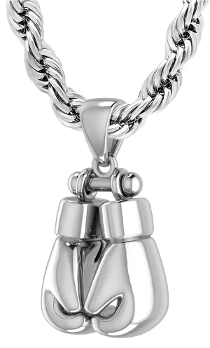 XL 50mm 3D 925 Sterling Silver Double Boxing Glove Pendant Necklace, 74g!