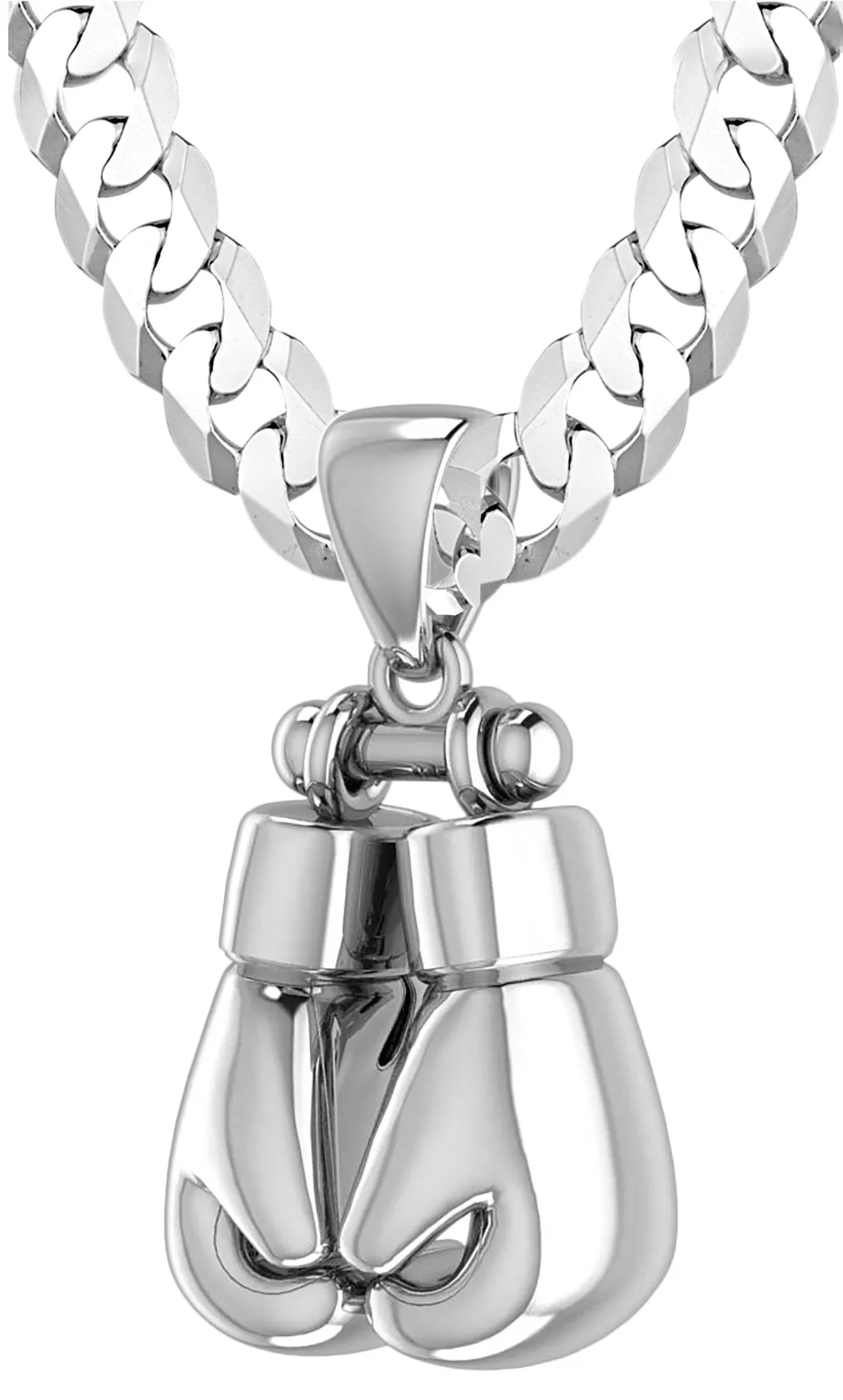 XL 50mm 3D 925 Sterling Silver Double Boxing Glove Pendant Necklace, 74g!